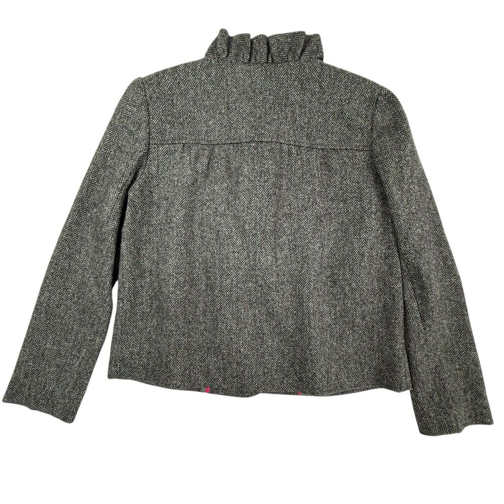NEW J Crew Fiona Jacket Blazer Women 0 P Gray Wool Herringbone Ruffle Academia - Picture 3 of 10
